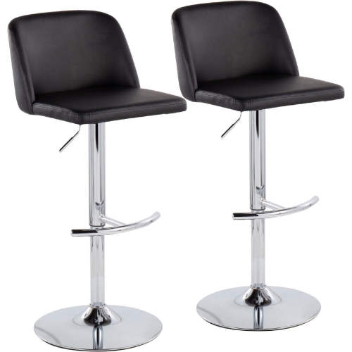 Toriano Adjustable Bar Stool in Black Leatherette, Chrome & T Footrest (Set of 2)